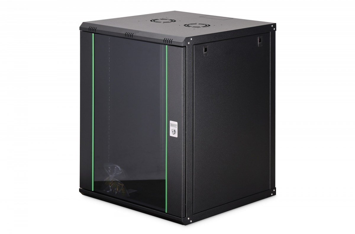 Szafa DIGIT Szafa sieciowa wisząca Dynamic 19 16U rack 600x600, szklane drzwi, czarny, nieskładana, 60kg
