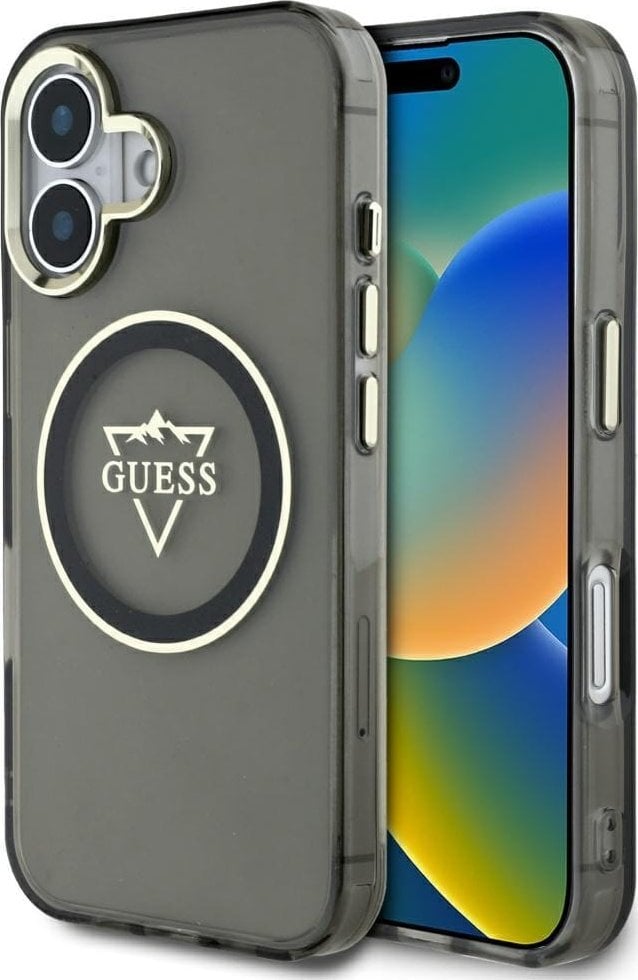 Guess IML Metal Mountain Logo MagSafe case for iPhone 16 black