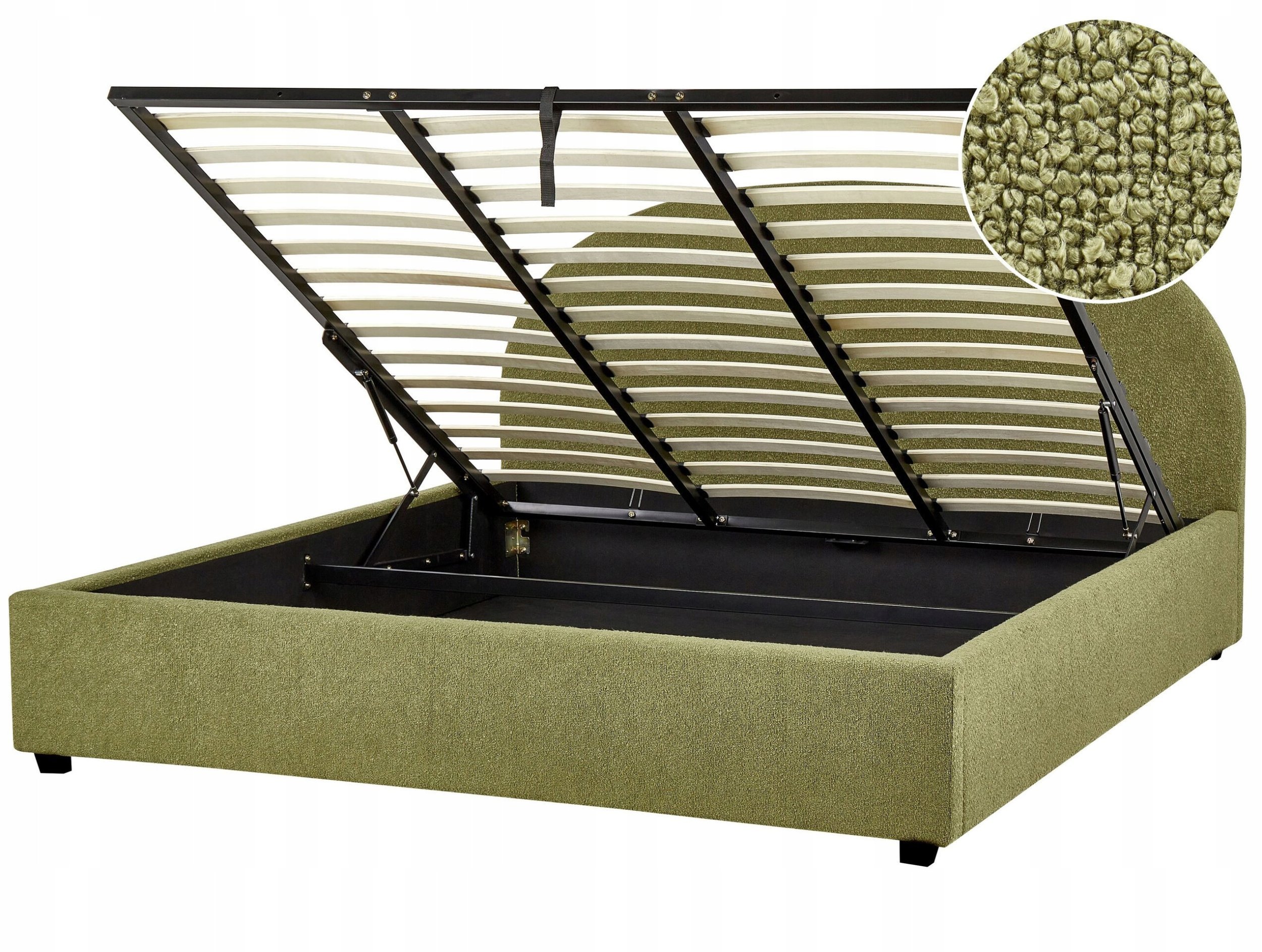Beliani Łóżko z pojemnikiem Boucle VAUCLUSE 180 x 200 cm Oliwkowy