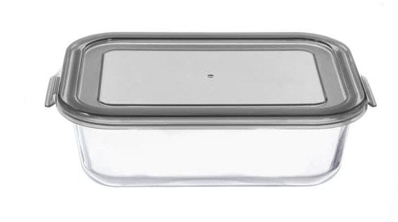 CONTAINER FOOD RECTAN GLASS W LID 0.37L