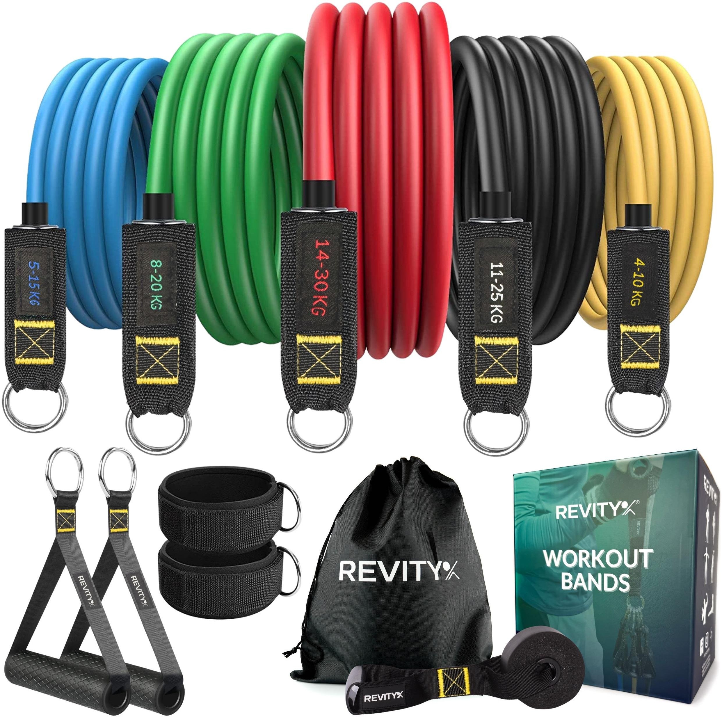 Revity Gumy do ćwiczeń oporowe Workout Bands Pro 5 szt. 10-100 kg + Akcesoria 6 szt.