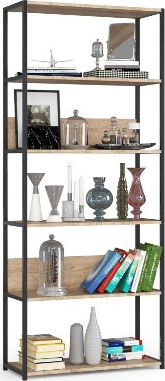 Fabryka Mebli Akord Regał loftowy metalowy 80 cm - czarny-dąb sonoma - 6 półek