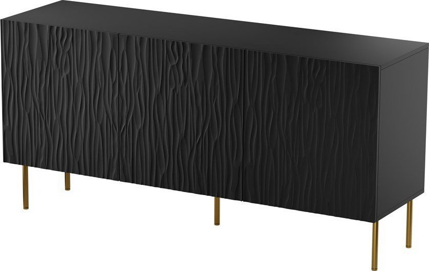 Cama Meble Komoda JUNGLE 152x40,5x74,5 czarny mat + złote nóżki