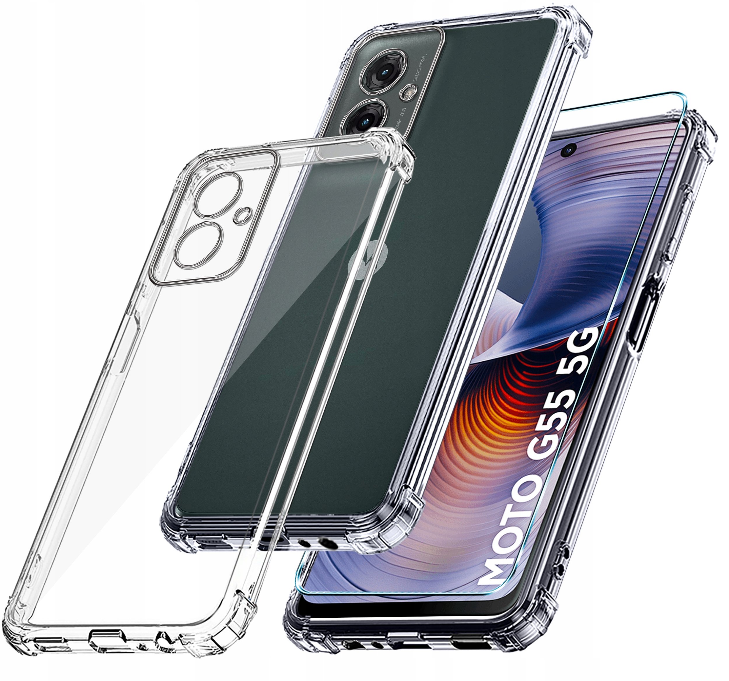 Etui do Motorola Moto G55 5G ANTI-SHOCK CLEAR CASE + Szkło OCHRONNE 9H