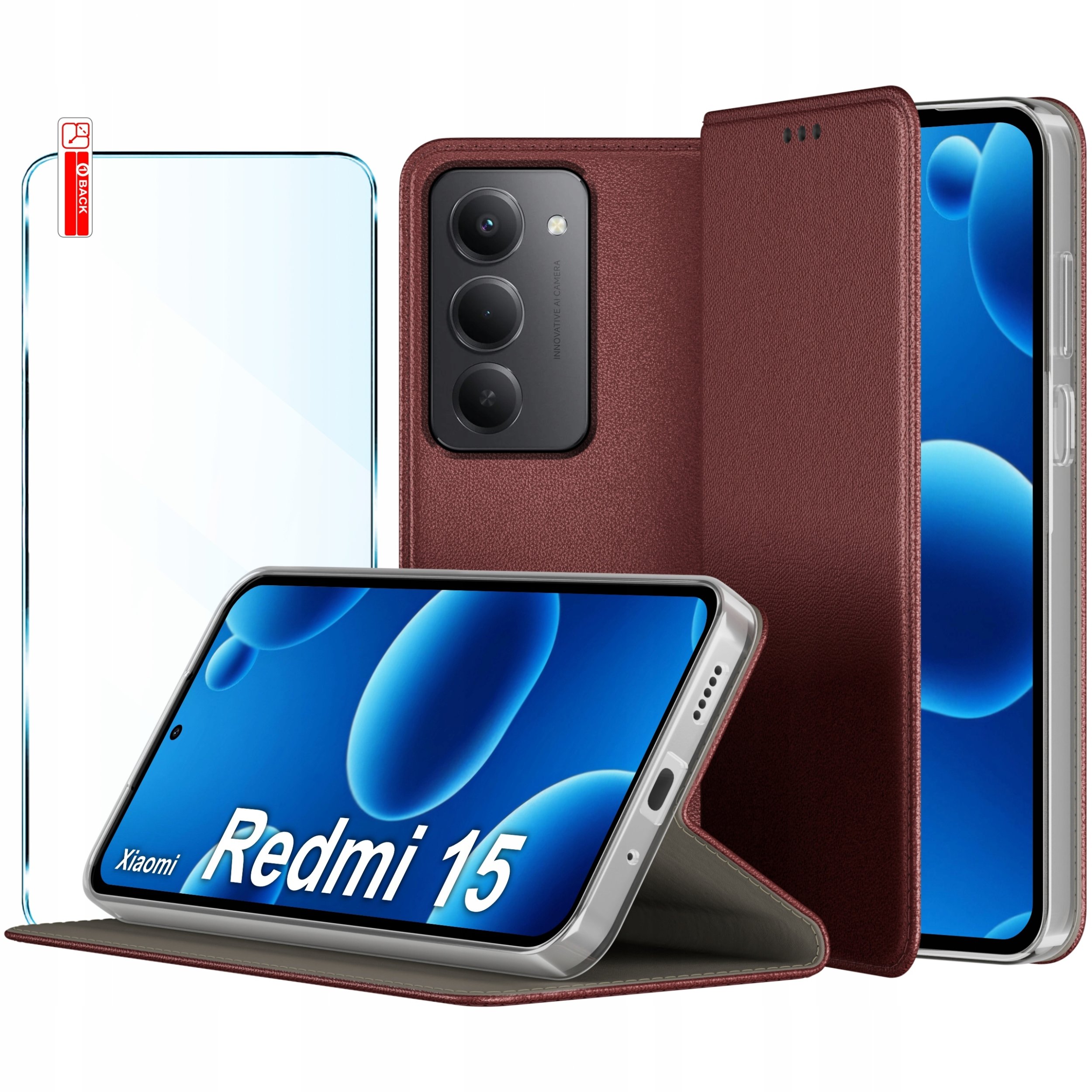 krainaGSM Etui Skórzane Zamykane CASE do Xiaomi Redmi 15 4G | 5G + SZKŁO