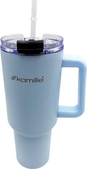 Kamille STALOWY KUBEK TERMICZNY TERMOS 1200ml Z RĄCZKĄ I SŁOMKĄ KM-2174