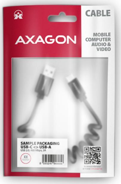 Kabel USB Axagon USB-A - USB-C 0.6 m Czarny (BUCM-AM10TB)
