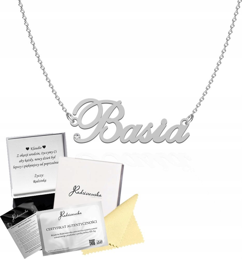 Radziszewska Jewellery Naszyjnik Srebrny z imieniem BASIA Ankier Kobieta Prezent 925 ŻYCZENIA