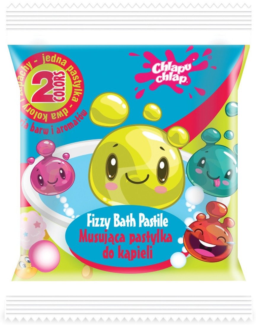 Chlapu Chlap Dwukolorowa musująca pastylka do kąpieli-guma balonowa i wata cukrowa 1szt