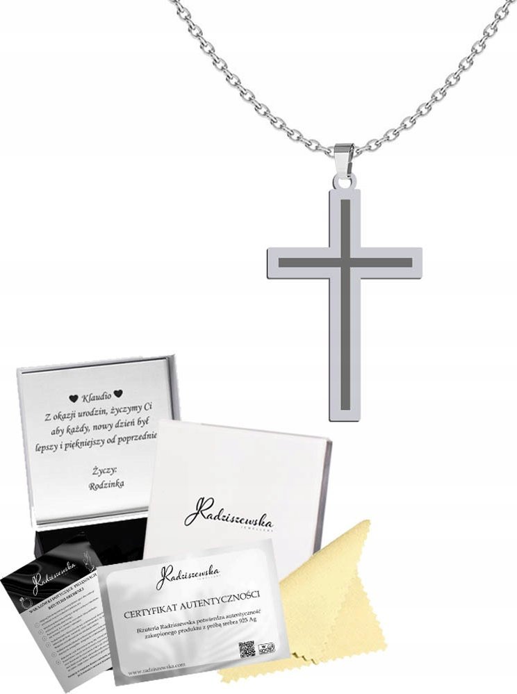 Radziszewska Jewellery NASZYJNIK SREBRNY Z KRZYŻYKIEM ŁAŃCUSZEK PREZENT KOMUNIA BIERZMOWANIE