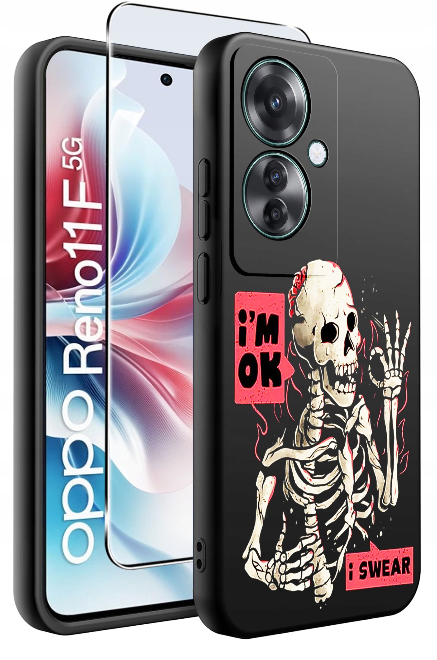 krainaGSM ETUI do Oppo Reno11 F 5G WZORY SILIKONOWE MATT CASE + SZKŁO HARTOWANE 9H