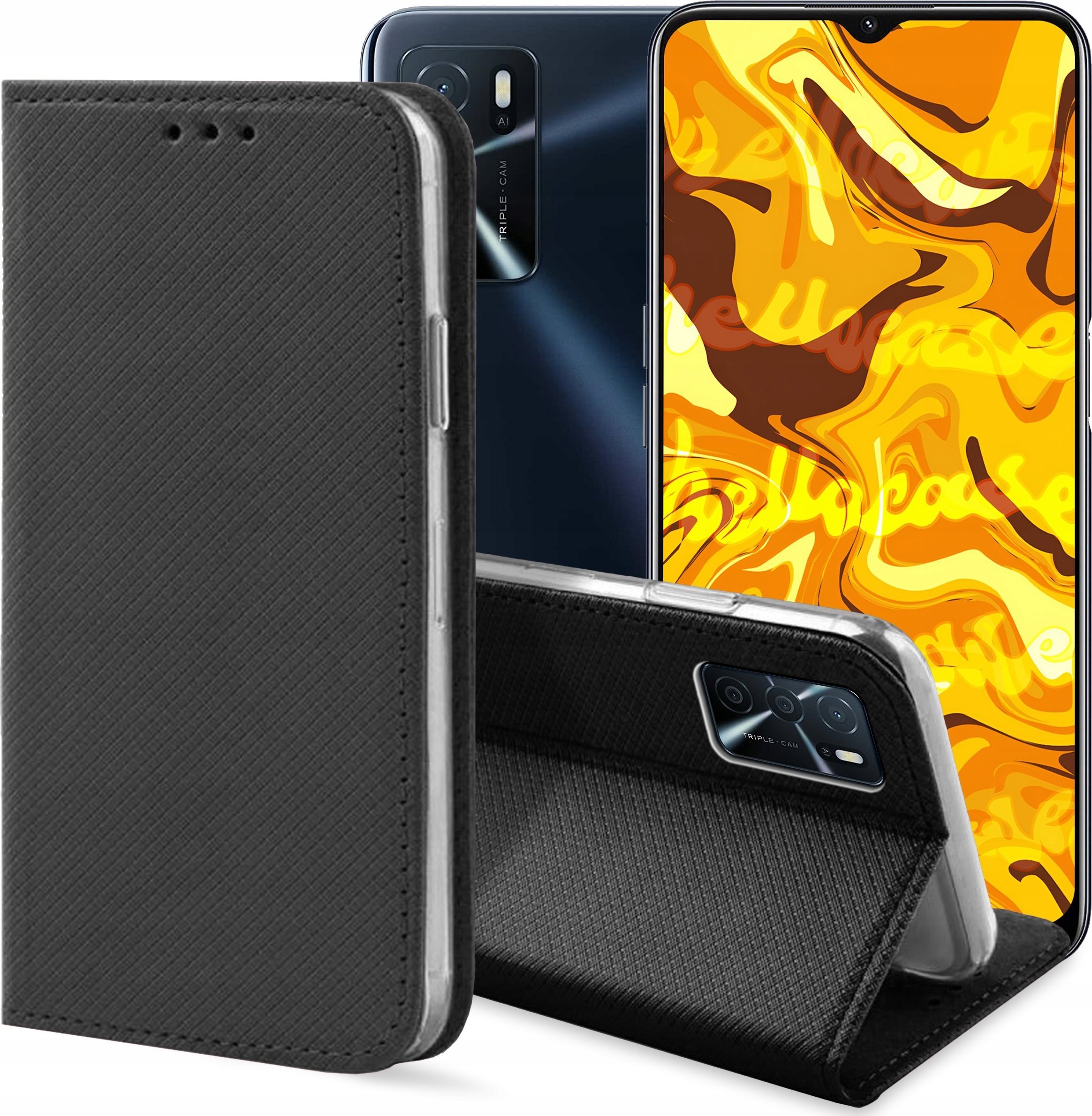Hello Case ETUI Z KLAPKĄ DO OPPO A16 / A16S / A54S CZARNE ZAMYKANE MAGNETYCZNE KABURA