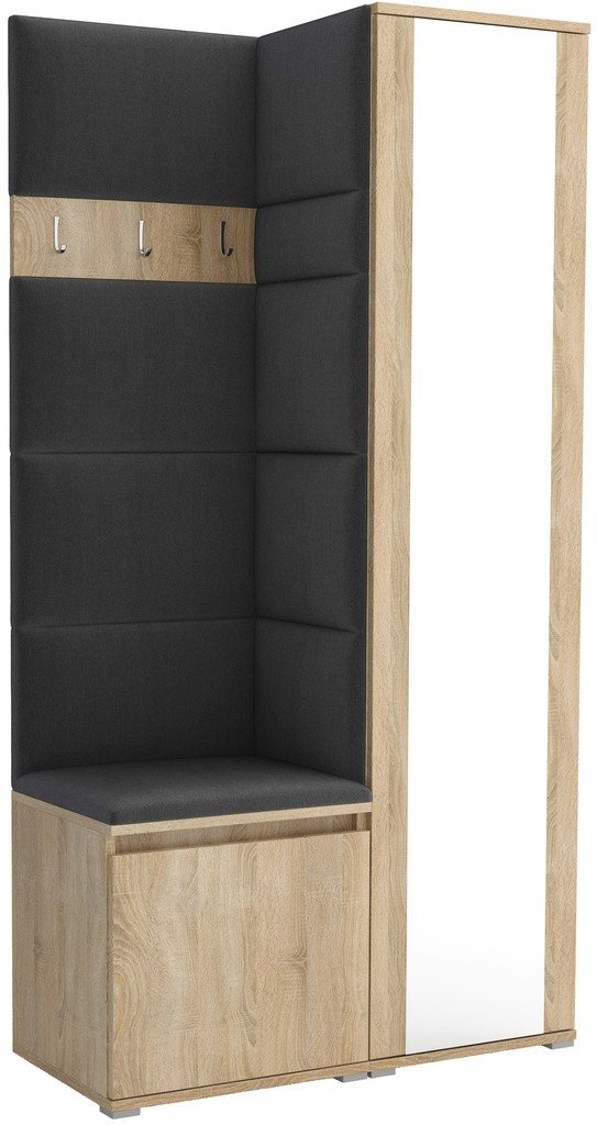 Tapicerowana garderoba Noris VI z lustrem - sonoma + tkanina Trinity 15