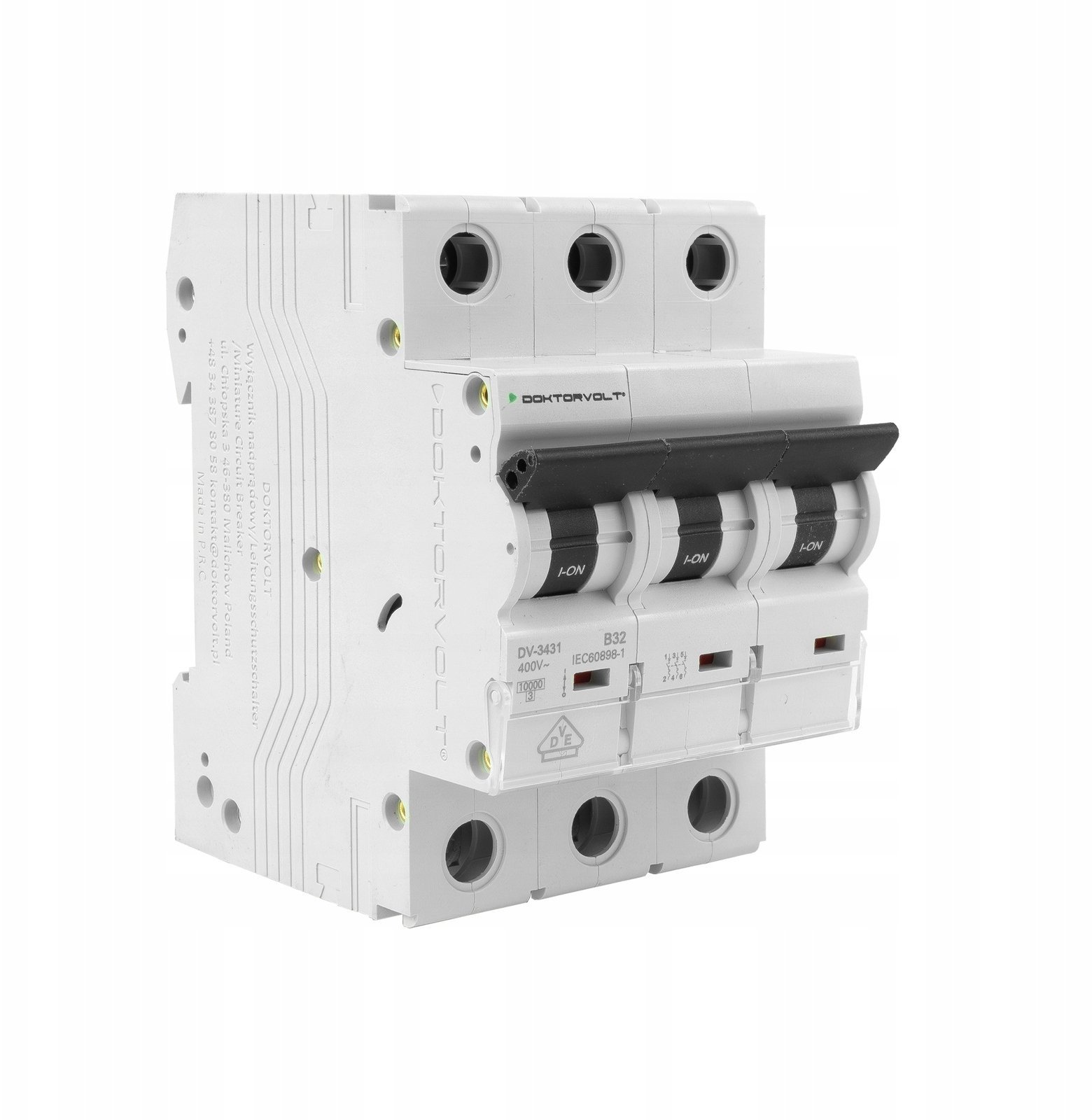 Doktorvolt Wyłącznik nadprądowy S bezpiecznik 3-fazowy B32 (B 32A) 3-biegunowy 3P (400V AC) 3-modułowy 10kA VDE