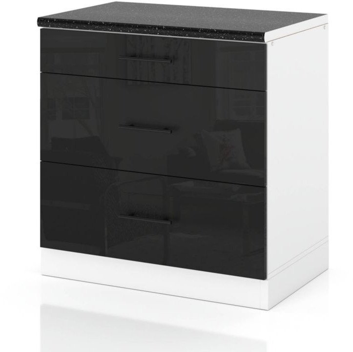 Szafka Kuchenna Stojąca Z Blatem 3 Szuflady 80cm Spremium Czarny Połysk