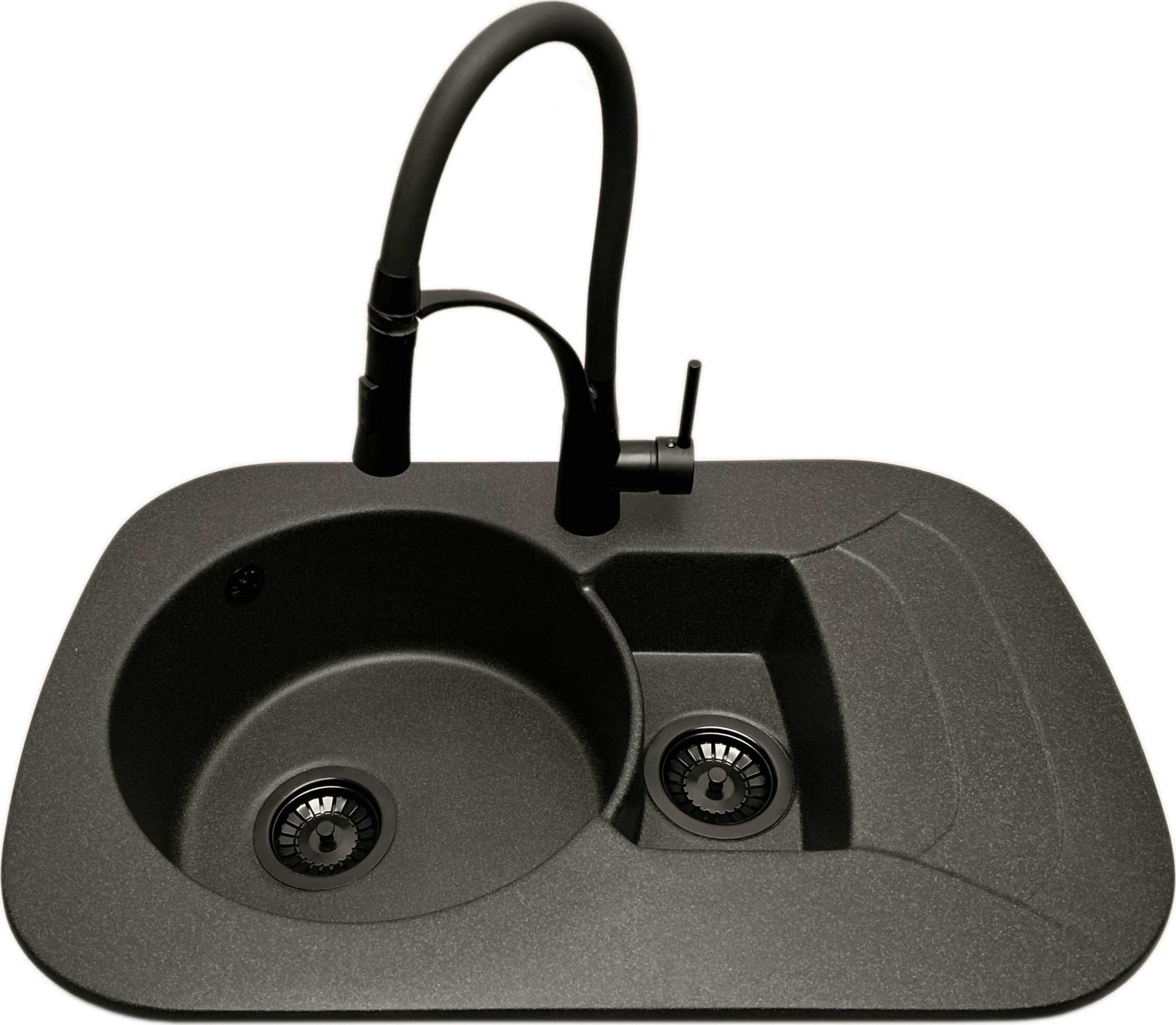 Zlewozmywak PREHNIT Zlewozmywak 1,5 komorowy z ociekaczem VIGEN grafit z prawym ociekaczem + bateria NEXO