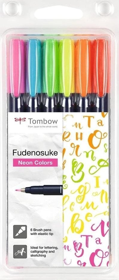 Tombow Flamastry Fudenosuke do kaligrafii neon mix 6 szt.