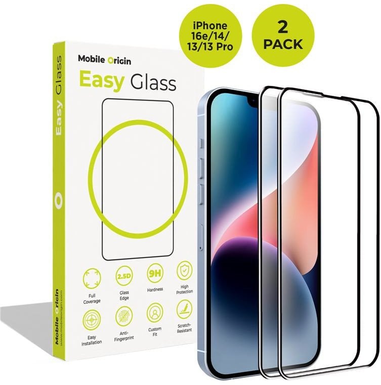 Mobile Origin EasyGlass iPhone 16e/14/13/13 Pro, 2 pack