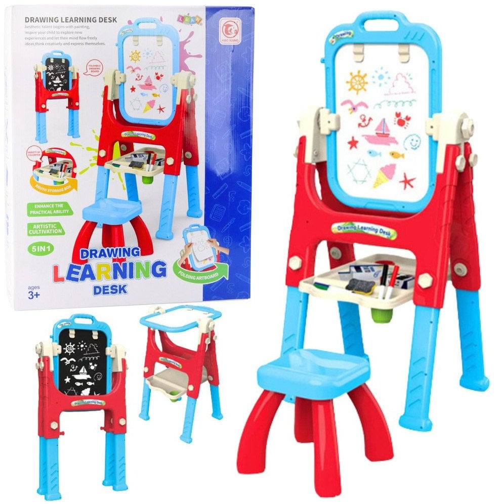 Tablica Edukacyjna 5w1 Z Krzesełkiem Wielofunkcyjna Akcesoria Niebieska