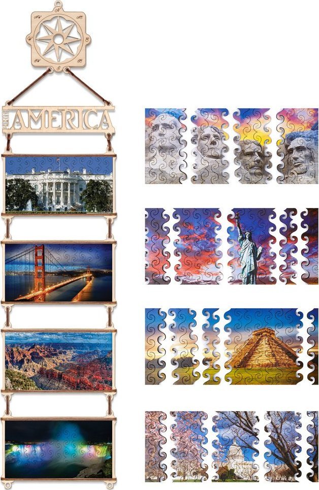 EcoWoodArt EWA Drewniane Dwustronne Puzzle - Ameryka Północna