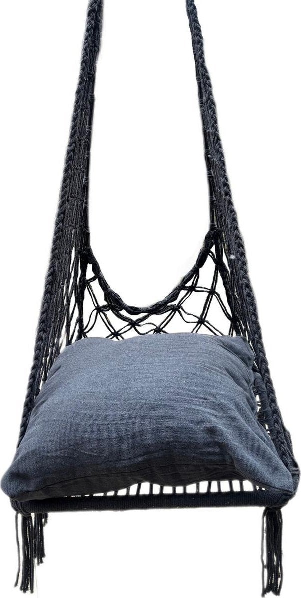 HAMAK AŻUROWY FOTEL WISZĄCY 60x60x120CM Z PODUSZKĄ CIEMNO SZARY