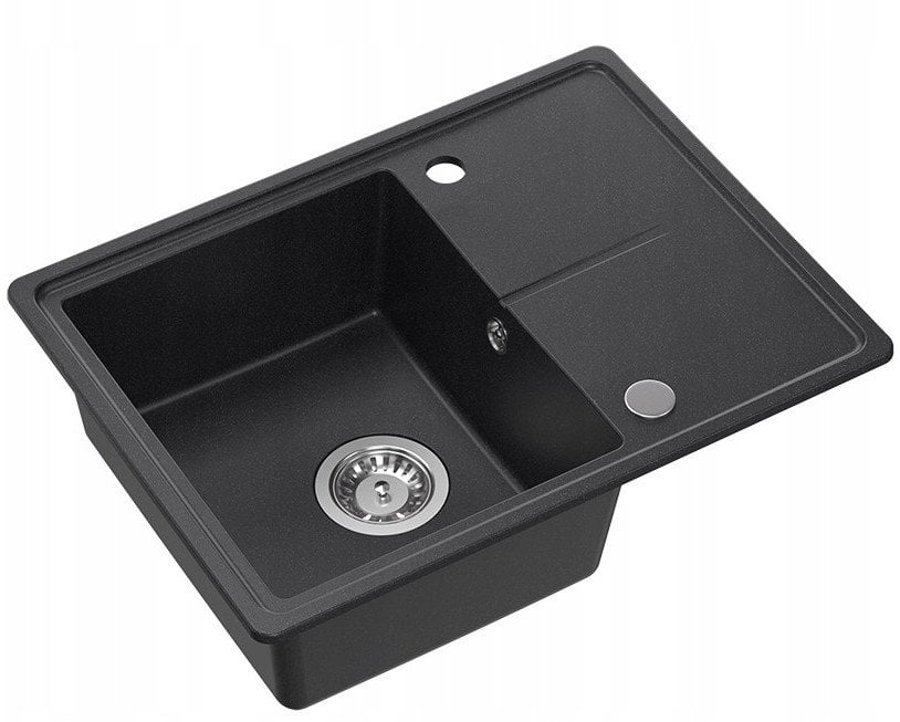 TONY 116 GraniteQ zlewozmywak granitowy black dotted (czarny) 1-komorowy z/o (60x45x18,5), z syfonem i zaślepką stal szlachetna
