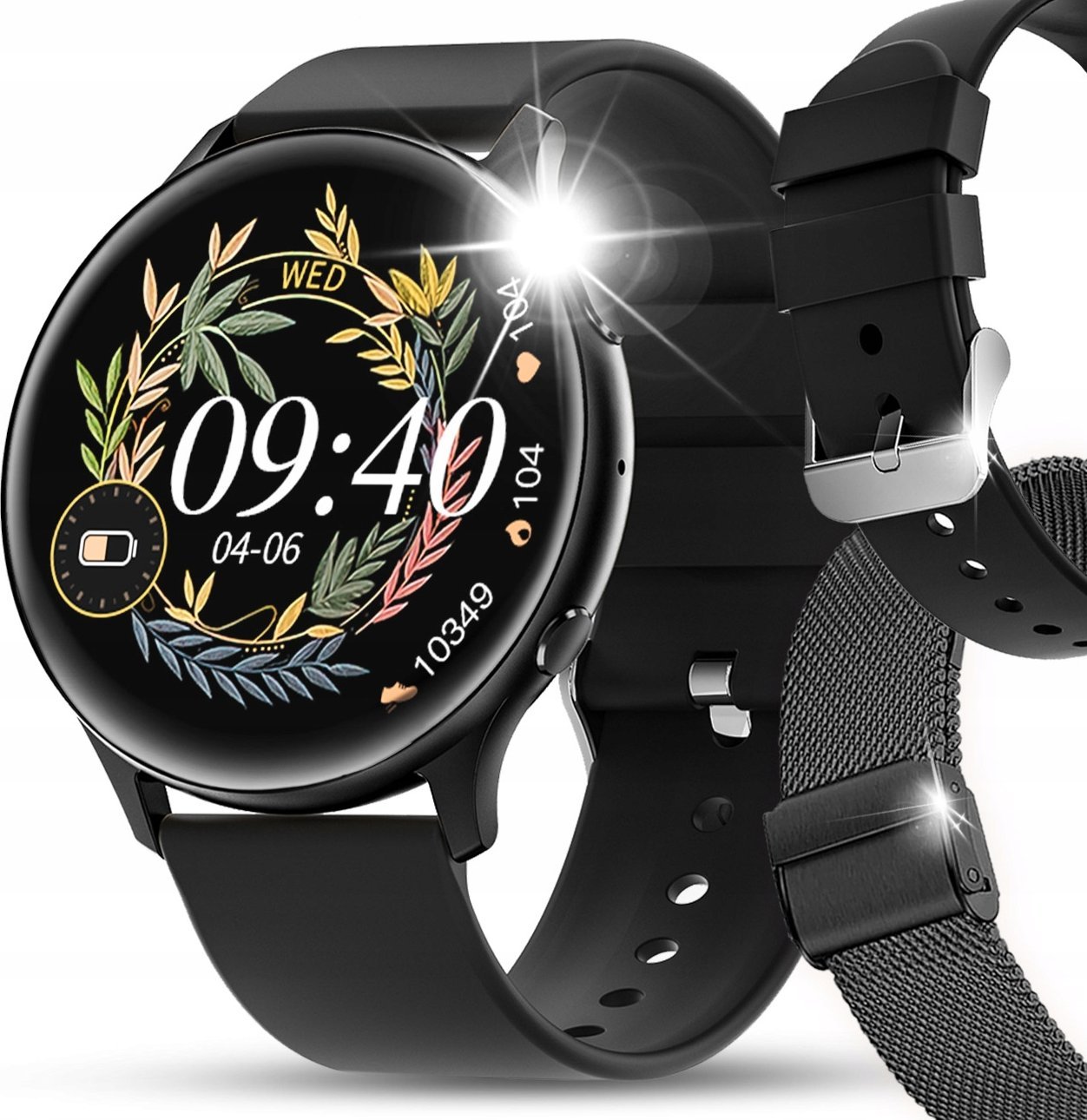 SMARTWATCH ZEGAREK DAMSKI MENU PL ROZMOWY POWIADOMIENIA SMART WATCH CZARNY