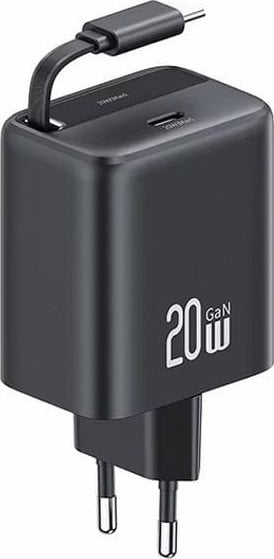 Ładowarka Usams USAMS Ład. siec. 1xUSB-C ze zwijanym kablem USB-C Retractable PD+QC 20W Gan Fast Charging czarny/black YC Series CC233TC01 (US-CC233)
