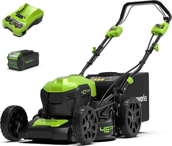 Kosiarka akumulatorowa Greenworks 40V Kosiarka akumulatorowa z napędem 46cm zestaw, ładowarka + 1 akumulator 4Ah (GD40LM46SPK4)