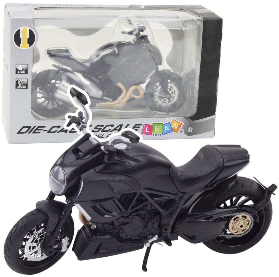 Motocykl Sportowy Metalowy Światła Dźwięki Złote Elementy Czarny 1:12
