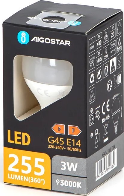 Aigostar Żarówka diodowa kulka LED G45 E14 3W 3000K Żarówka diodowa kulka LED G45 E14 3W 3000K