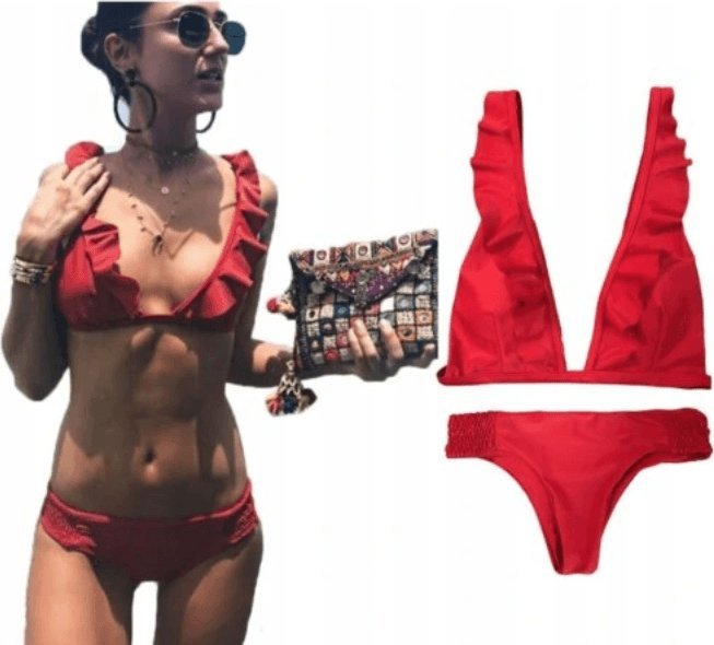 Pan i Pani Gadżet Strój Kąpielowy Czerwony z Falbanką L