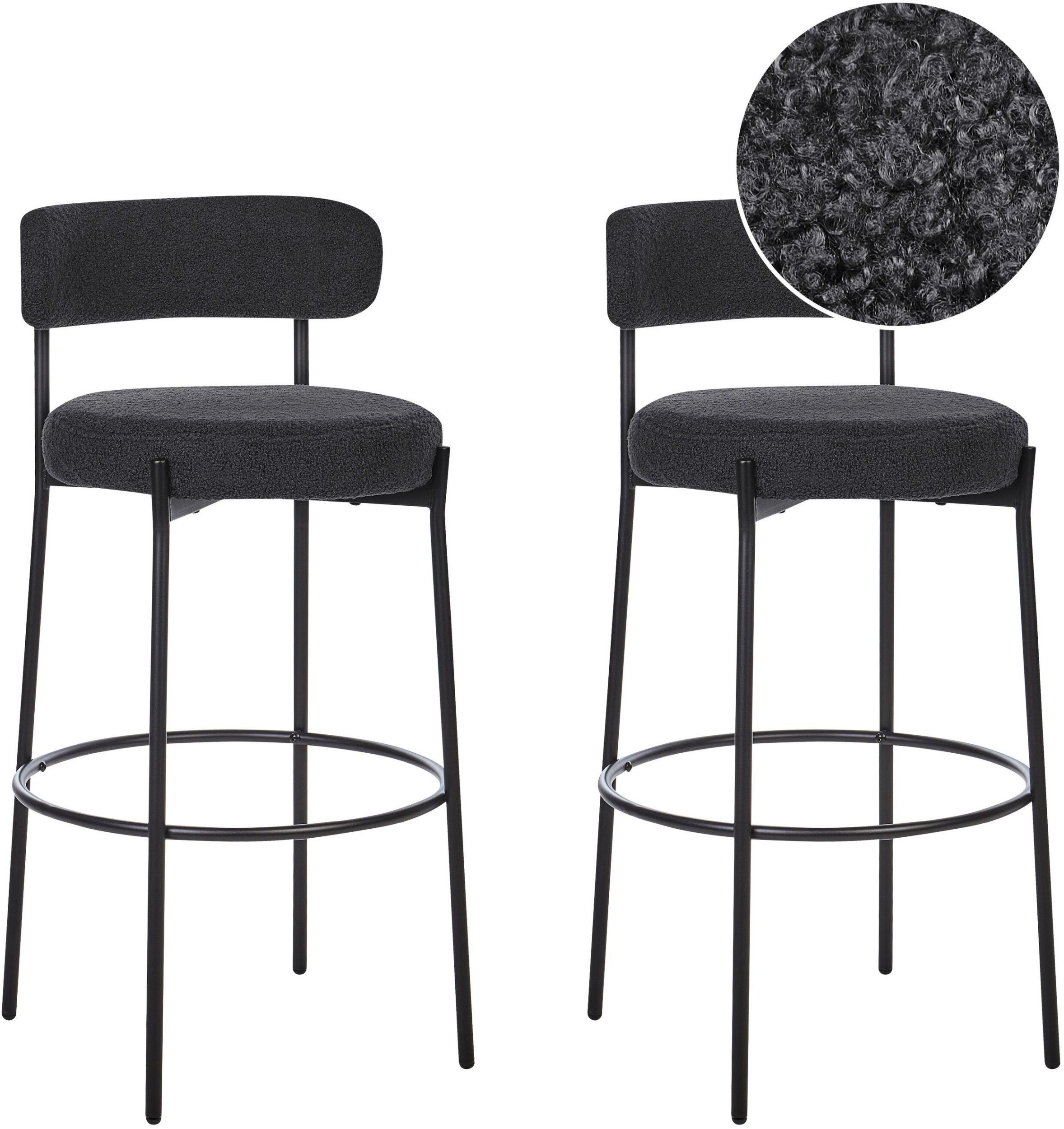Zestaw 2 krzeseł barowych ALLISON Boucle Czarny