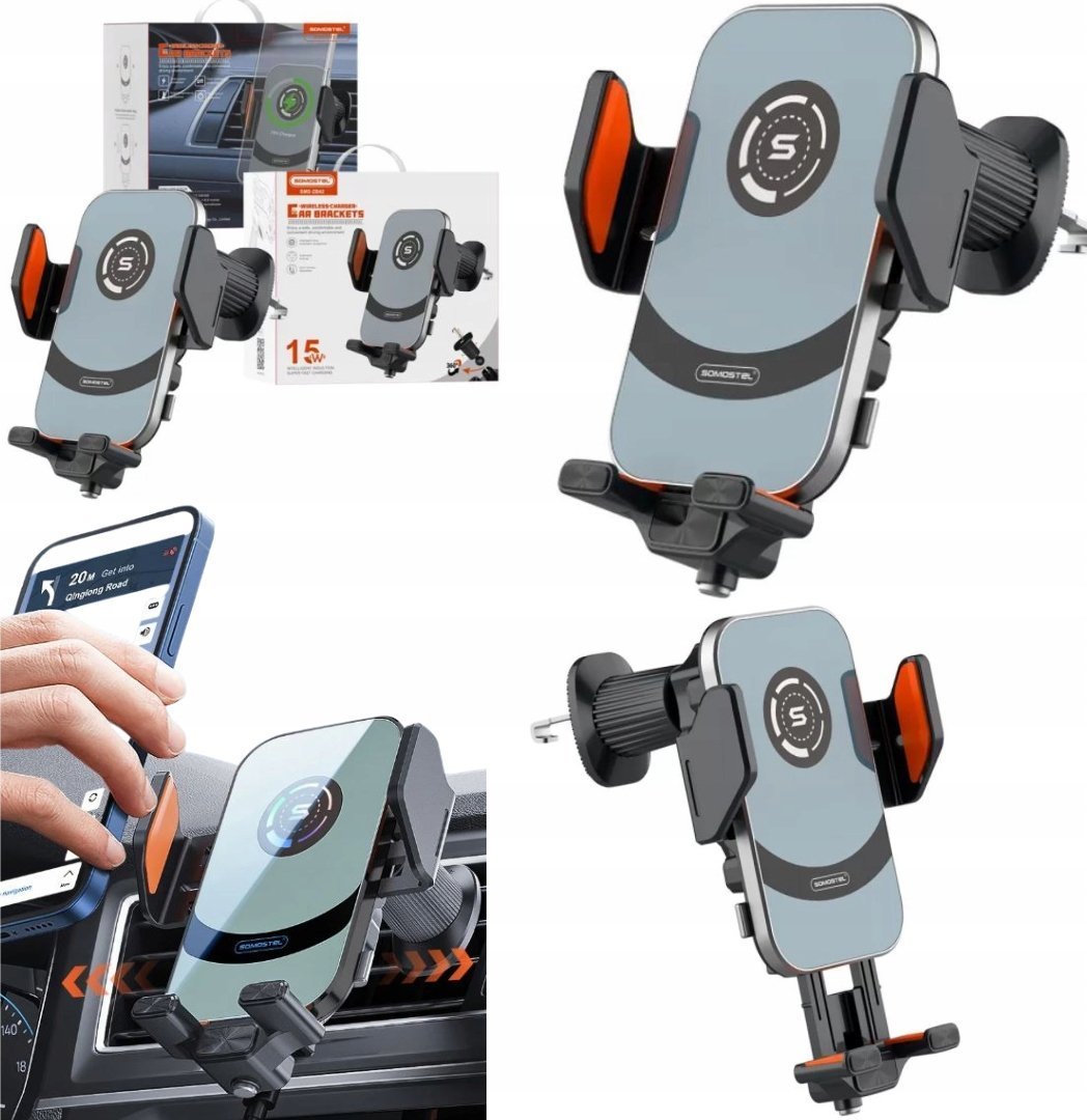 Ładowarka . ECOBOX UCHWYT SAMOCHODOWY AUTOMATYCZNY + ŁADOWARKA BEZPRZEWODOWA QI 15W