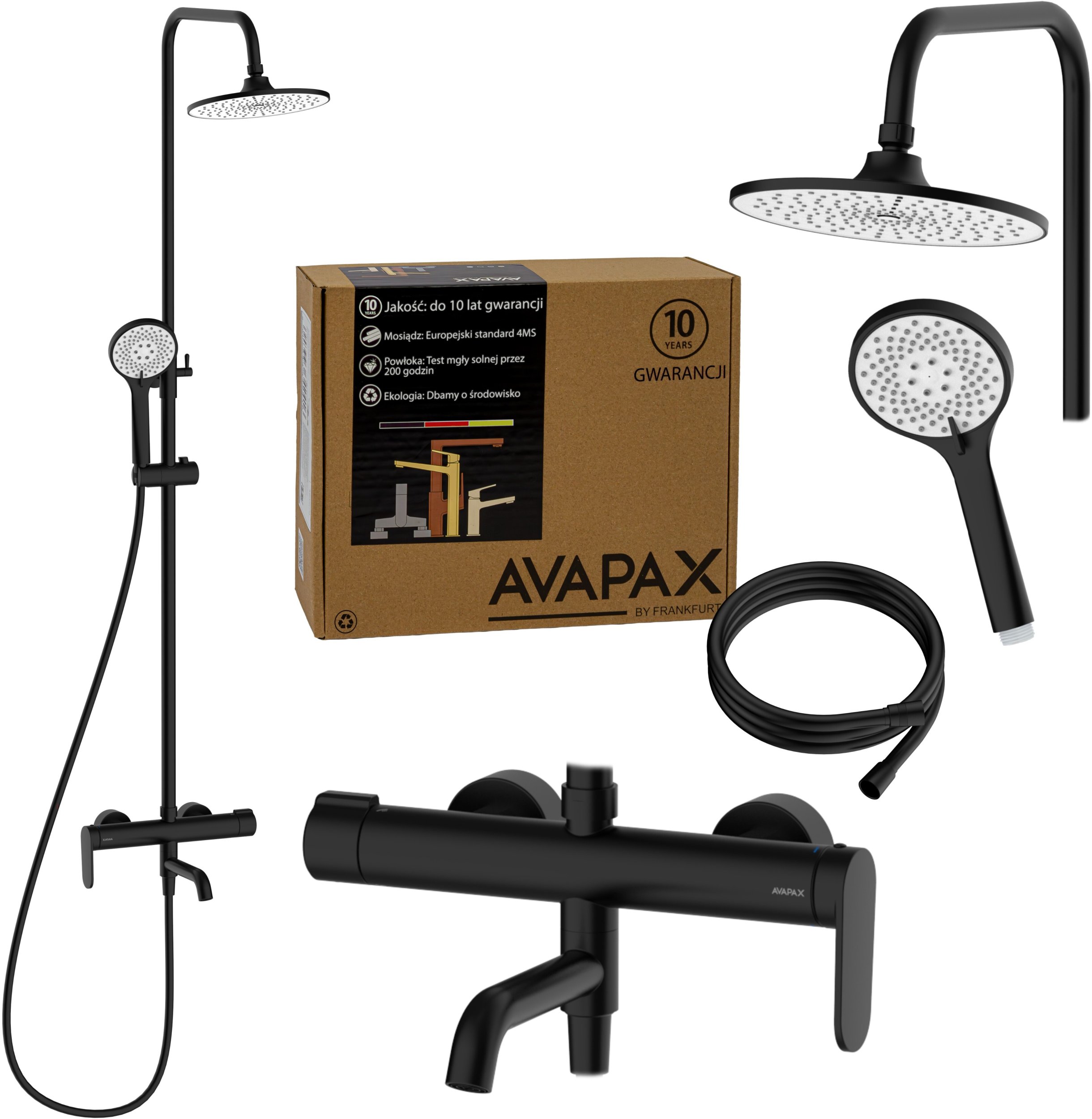 Deszczownica z baterią prysznicowo wannową trzyfunkcyjną Ruchoma wylewka baterii . Kolor czarny