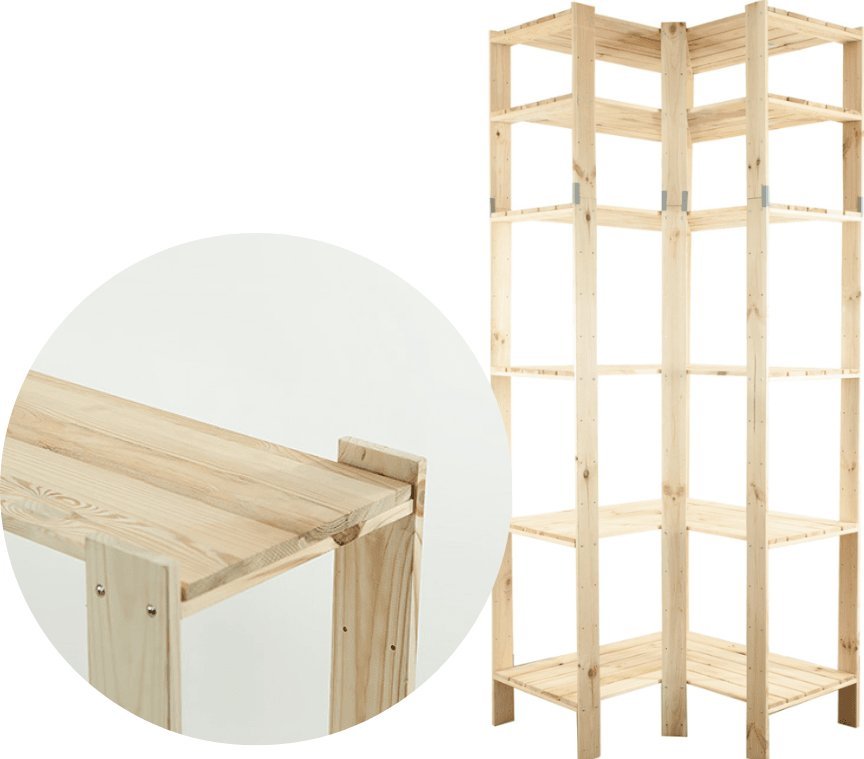 Wamar-Sosenka MAXI Regał Narożny Drewniany 230x85x50 cm 6 Półek pełnych Surowy Drewno sosnowe Naturalny MAXI-6WP / Wamar-Sosenka