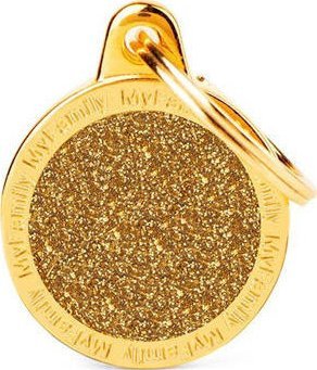 Zawieszka Adresówka Identyfikator z grawerem dla psa i kota małe koło złote glitter