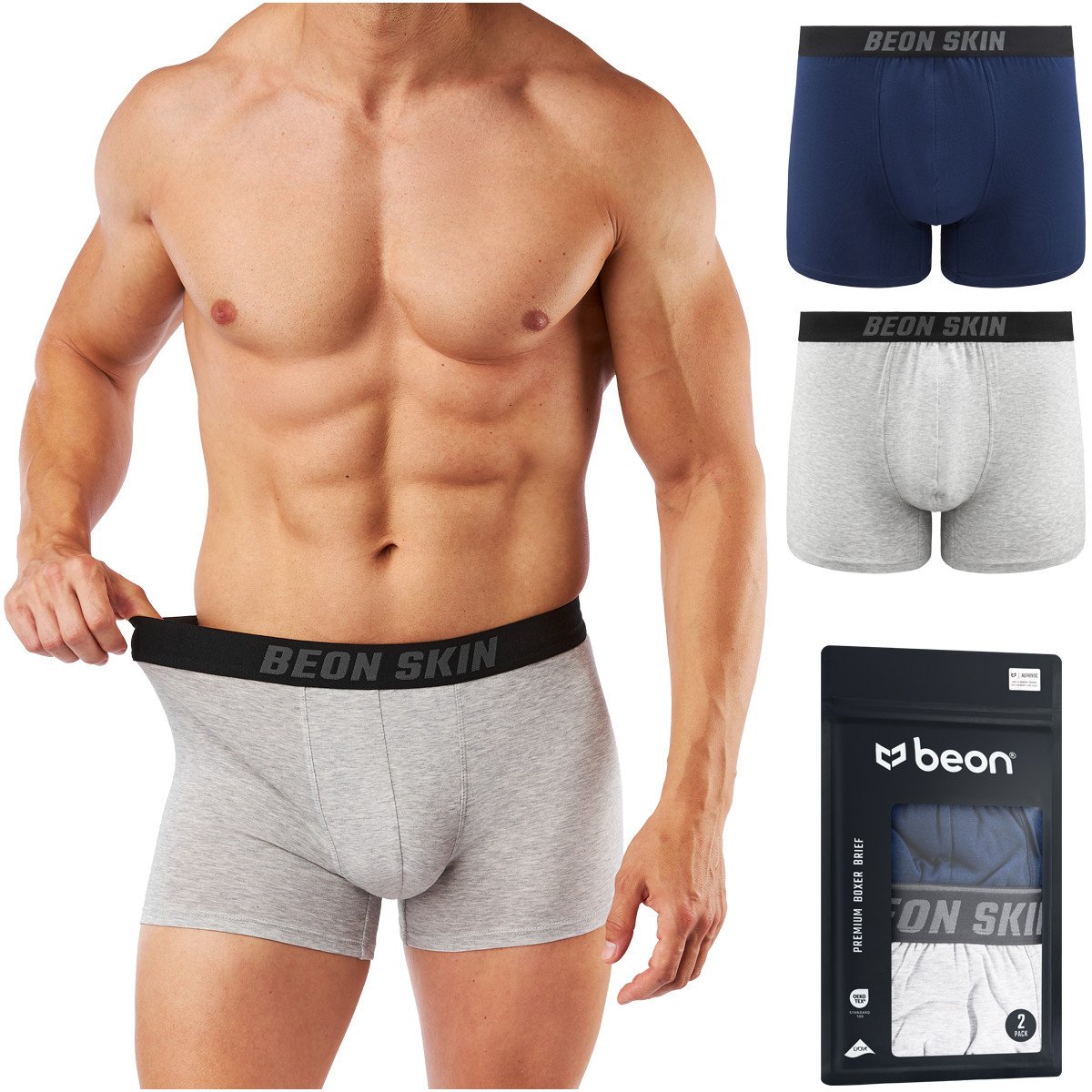 Bokserki męskie Beon MB-G10 Navy Blue 1x, Granite Grey 1x L