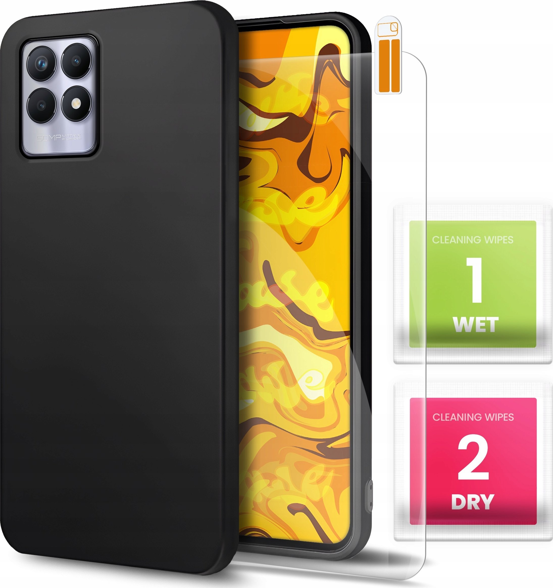 Hello Case Etui do Realme 8i (Czarne, Matowe, Obudowa Slim, Silikon) SZKŁO 9H