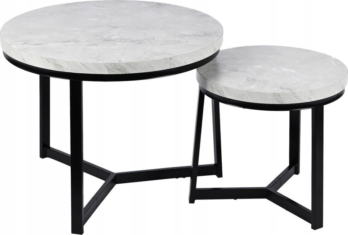 kontrast Stoliki kawowe okrągłe Zestaw stolików loft fi 60x47 fi 40x39 szary marmur