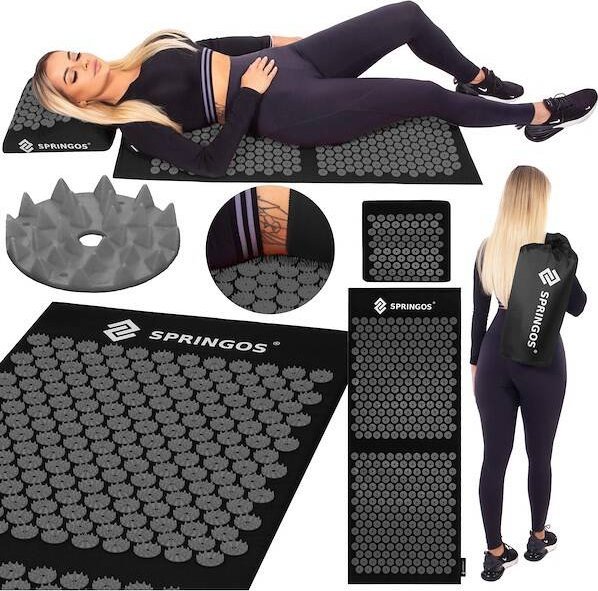 Springos Mata do akupresury z poduszką z kolcami, stymulator ciała, masażer relaksacyjny, czarna UNIWERSALNY