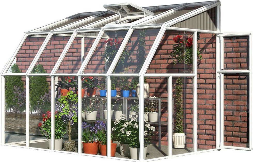 vidaXL Rion Plastikowa szklarnia przyścienna Sun Room 35 Biały 324x201x247cm