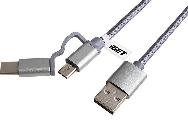 Kabel USB iGET USB-A - microUSB + USB-C 1 m Srebrny (G2V1)