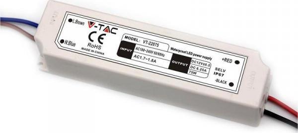 V-TAC Zasilacz LED V-TAC 75W 12V 6.25A IP67 Hermetyczny Filtr EMI VT-22075
