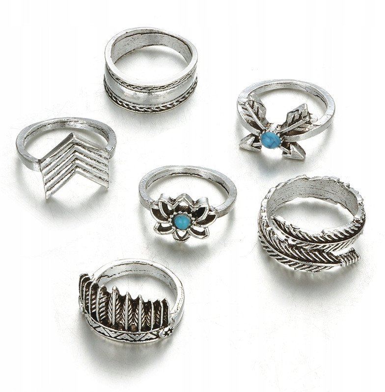 Srebrny ZESTAW PIERŚCIONKÓW RETRO PUNK BOHO 08