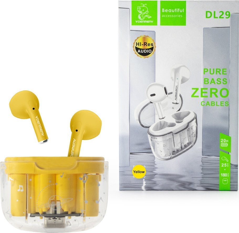 Słuchawki Vega SŁUCHAWKI BLUETOOTH DENMEN EARBUDS ŻÓŁTE DL29 TWS>