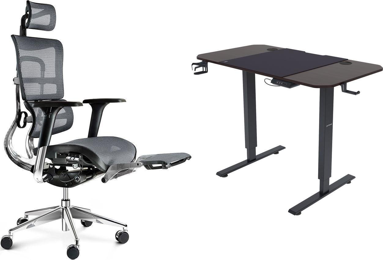Krzesło biurowe Diablo Chairs V-Master Szare + EGON 1100 Orzechowe 110 cmx60 cm