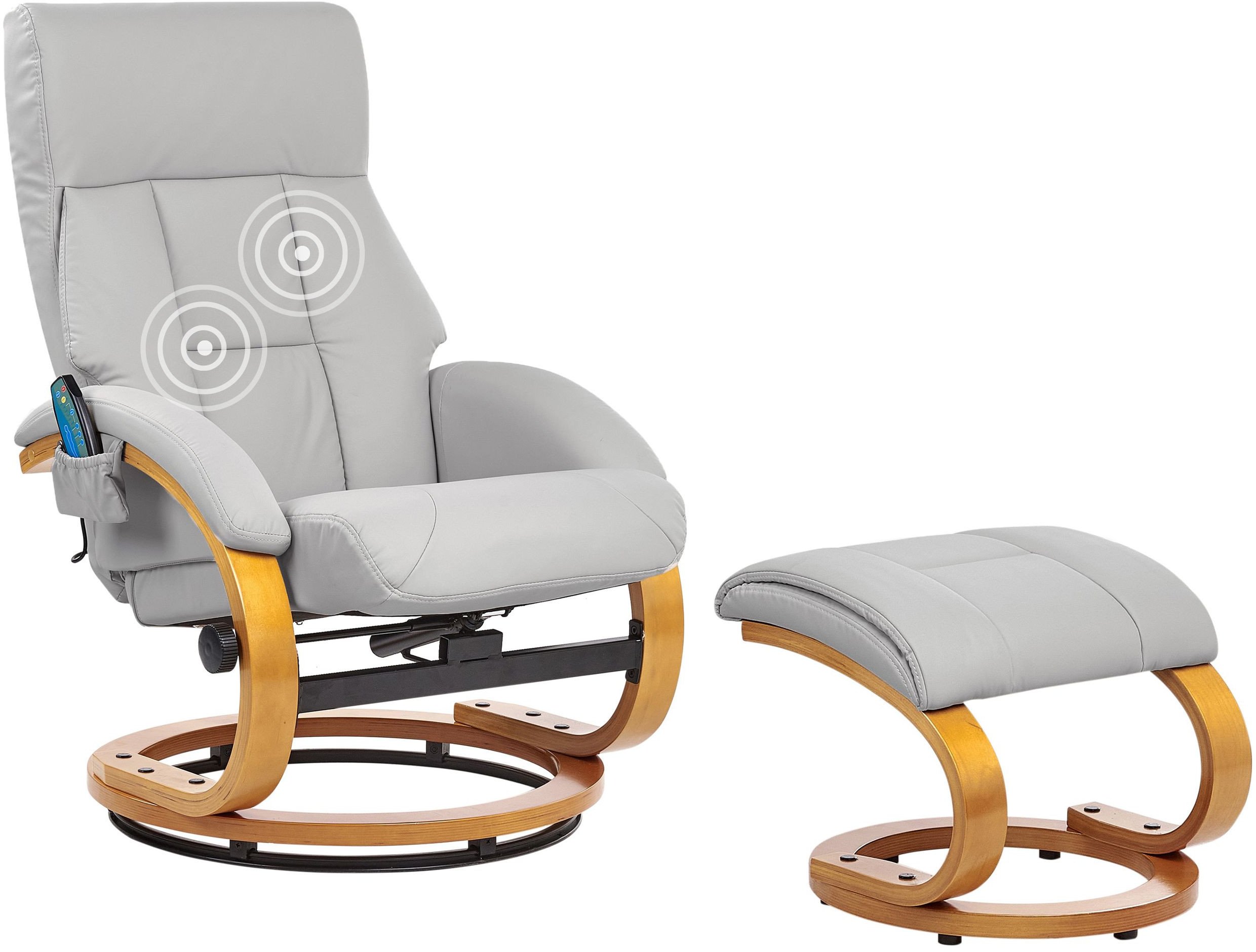 Fotel z masażem FORCE Z podnóżkiem Ekoskóra Jasnoszary