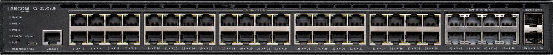 LANCOM XS-3550YUP Managed L3-Lite multi-gigabit PoE++ access switch 40x 1GE PoE+ 802.3at 8x 10GE PoE++ 802.3bt type 4 2x 25G SFP28