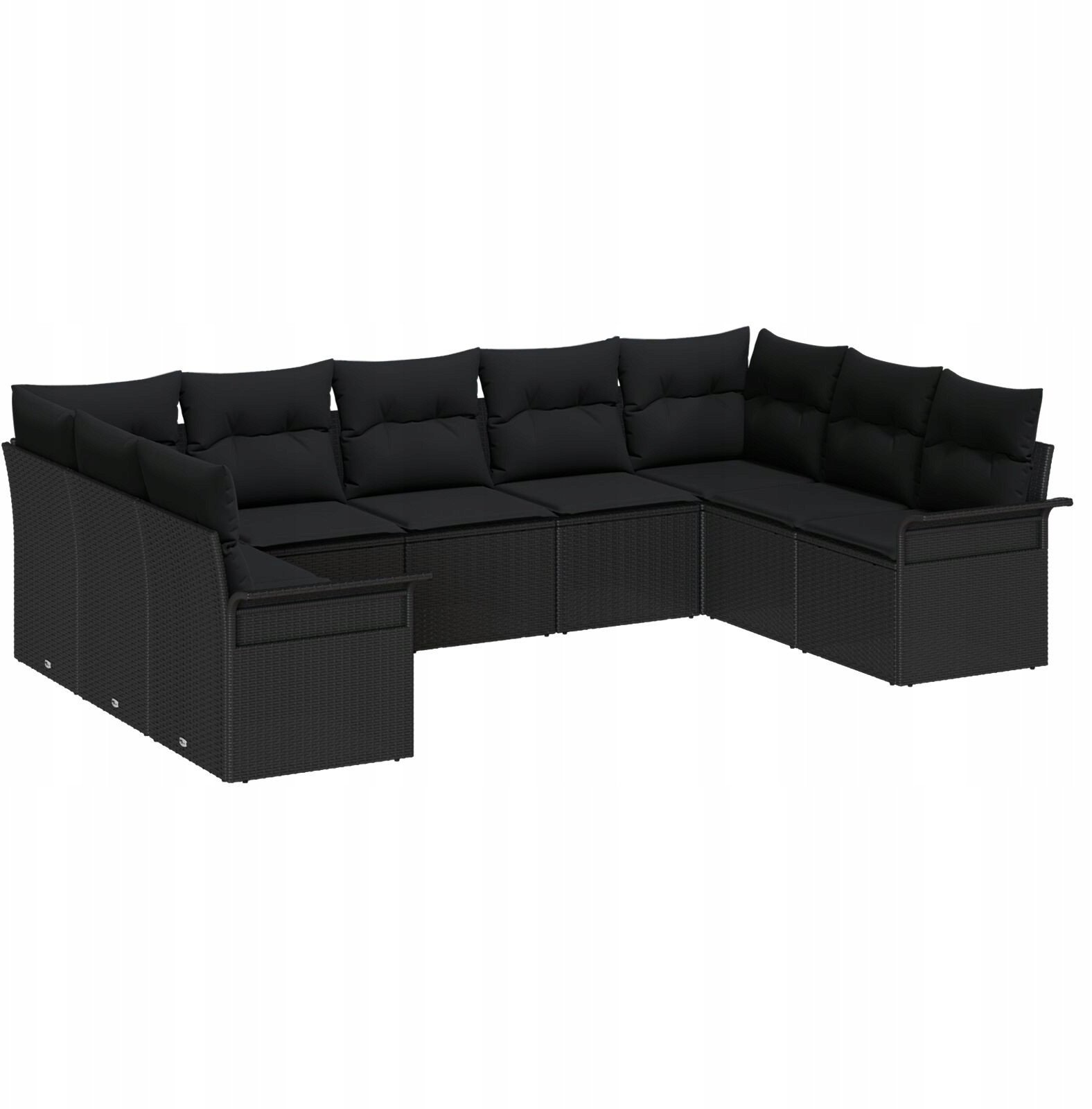 Zestaw 9-elementowy sof ogrodowych z poduszkami czarny polirattan, Sofa ogrodowa 2-osobowa z miejscem do przechowywania i poduszkami czarna polirattan